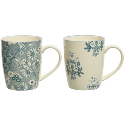 Blue & Cream Floral Mugs