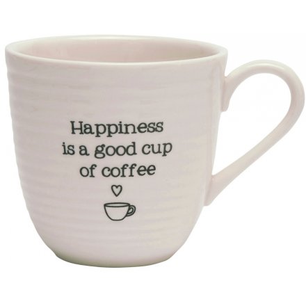 White Ridged Porcelain Happiness Is A Good Cup Of Coffee