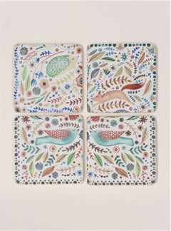 Folk Woodland Animals Resin Coasters