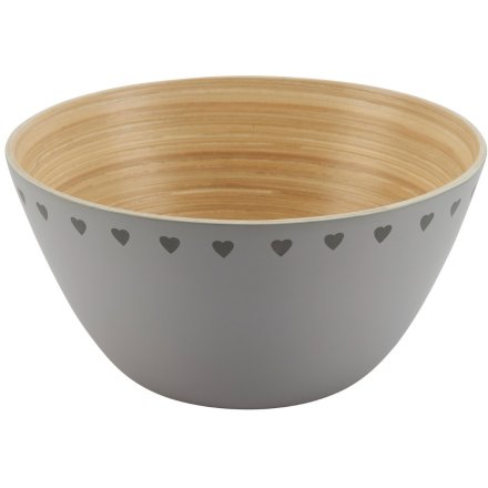Grey Hearts Bamboo Salad Bowl