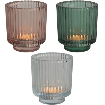 Lucent Ridged Glass Tea Light Holder